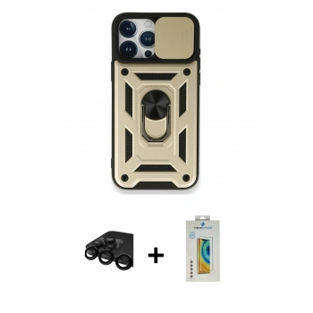MARSİLYAN™- iPhone 15 Pro Kılıf Ahenk Klasik - Siyah Polymer Nano Ekran Koruyucu + Raze Metal Kamera Lens - SH