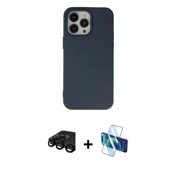 MARSİLYAN™- iPhone 15 Pro Kılıf Ahenk Serisi - Siyah 3D Antistatik Seramik Nano Ekran Koruyucu + Raze Metal Kamera Lens - SH