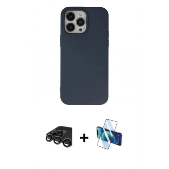 MARSİLYAN™- iPhone 15 Pro Kılıf Ahenk Serisi - Siyah 3D Antistatik Seramik Nano Ekran Koruyucu + Raze Metal Kamera Lens - TMGI