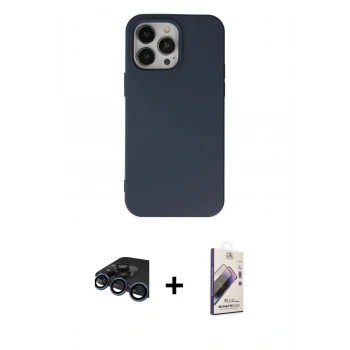 MARSİLYAN™- iPhone 15 Pro Kılıf Ahenk Serisi - Siyah Bilvis 3D Mat Cam Ekran Koruyucu + Raze Metal Kamera Lens - LT