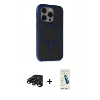 MARSİLYAN™- iPhone 15 Pro Kılıf Ahenk Yansıma Özel Seri - Şeffaf Pasifik Cam Ekran Koruyucu + Raze Metal Kamera Lens - TMGI