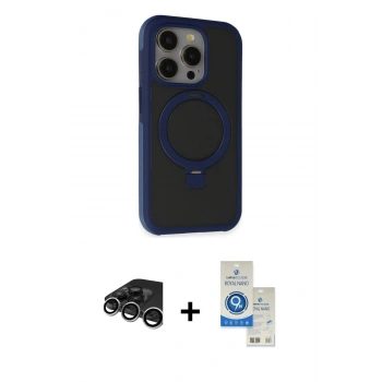 MARSİLYAN™- iPhone 15 Pro Kılıf Ahenk Yansıma Özel Seri - Şeffaf Royal Nano Ekran Koruyucu + Raze Metal Kamera Lens - GS