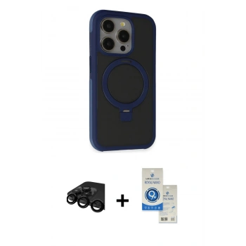 MARSİLYAN™- iPhone 15 Pro Kılıf Ahenk Yansıma Özel Seri - Şeffaf Royal Nano Ekran Koruyucu + Raze Metal Kamera Lens - SH