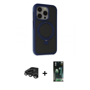 MARSİLYAN™- iPhone 15 Pro Kılıf Ahenk Yansıma Özel Seri - Siyah 360 Mat Full Body Arka Koruyucu + Raze Metal Kamera Lens - TMGI