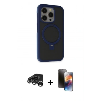 MARSİLYAN™- iPhone 15 Pro Kılıf Ahenk Yansıma Özel Seri - Siyah 3D Antistatik Mat Seramik Nano Ekran Koruyucu + Raze Metal Kamera Lens - GS