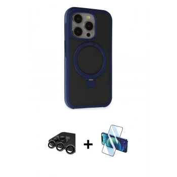 MARSİLYAN™- iPhone 15 Pro Kılıf Ahenk Yansıma Özel Seri - Siyah 3D Antistatik Seramik Nano Ekran Koruyucu + Raze Metal Kamera Lens - TMGI
