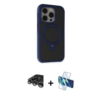 MARSİLYAN™- iPhone 15 Pro Kılıf Ahenk Yansıma Özel Seri - Siyah 3D Antistatik Seramik Nano Ekran Koruyucu + Raze Metal Kamera Lens - GS