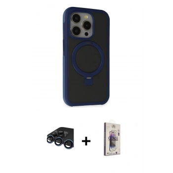 MARSİLYAN™- iPhone 15 Pro Kılıf Ahenk Yansıma Özel Seri - Siyah Bilvis 3D Cam Ekran Koruyucu + Raze Metal Kamera Lens - LT