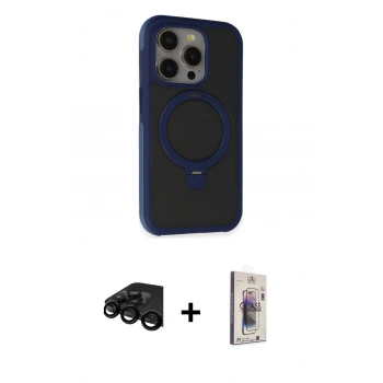 MARSİLYAN™- iPhone 15 Pro Kılıf Ahenk Yansıma Özel Seri - Siyah Bilvis 3D Cam Ekran Koruyucu + Raze Metal Kamera Lens - SH