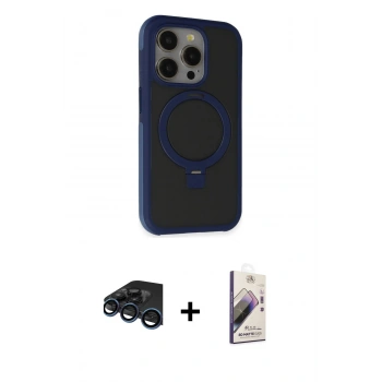 MARSİLYAN™- iPhone 15 Pro Kılıf Ahenk Yansıma Özel Seri - Siyah Bilvis 3D Mat Cam Ekran Koruyucu + Raze Metal Kamera Lens - LT