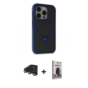 MARSİLYAN™- iPhone 15 Pro Kılıf Ahenk Yansıma Özel Seri - Siyah Bilvis Hayalet Cam Ekran Koruyucu + Raze Metal Kamera Lens - LT