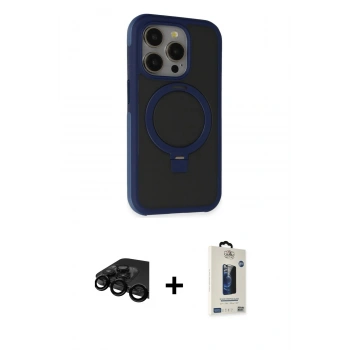 MARSİLYAN™- iPhone 15 Pro Kılıf Ahenk Yansıma Özel Seri - Siyah Bilvis Hayalet Cam Ekran Koruyucu + Raze Metal Kamera Lens - SH
