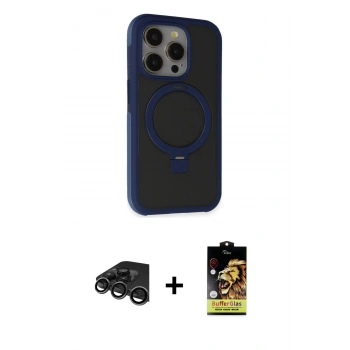 MARSİLYAN™- iPhone 15 Pro Kılıf Ahenk Yansıma Özel Seri - Siyah Buffer Cam Ekran Koruyucu + Raze Metal Kamera Lens - TMGI