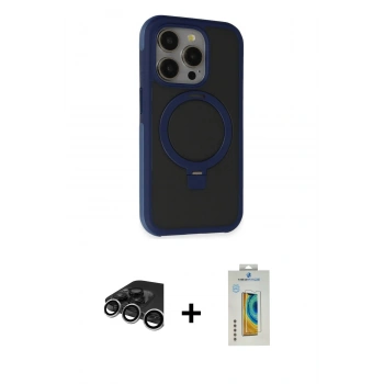 MARSİLYAN™- iPhone 15 Pro Kılıf Ahenk Yansıma Özel Seri - Siyah Polymer Nano Ekran Koruyucu + Raze Metal Kamera Lens - GS