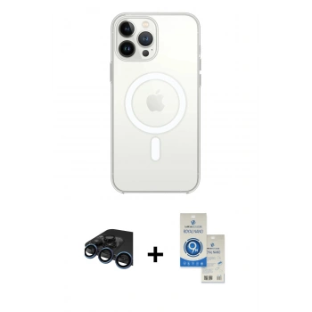 MARSİLYAN™- iPhone 15 Pro Kılıf Ahenk Yansıma Prime - Şeffaf Royal Nano Ekran Koruyucu + Raze Metal Kamera Lens - LT