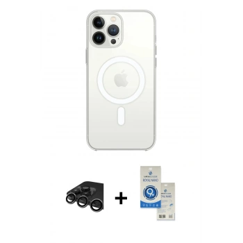 MARSİLYAN™- iPhone 15 Pro Kılıf Ahenk Yansıma Prime - Şeffaf Royal Nano Ekran Koruyucu + Raze Metal Kamera Lens - TMGI