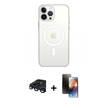 MARSİLYAN™- iPhone 15 Pro Kılıf Ahenk Yansıma Prime - Siyah 3D Antistatik Mat Seramik Nano Ekran Koruyucu + Raze Metal Kamera Lens - LT
