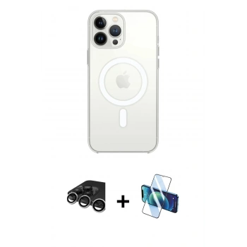 MARSİLYAN™- iPhone 15 Pro Kılıf Ahenk Yansıma Prime - Siyah 3D Antistatik Seramik Nano Ekran Koruyucu + Raze Metal Kamera Lens - GS