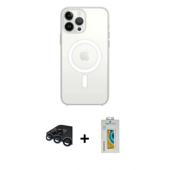 MARSİLYAN™- iPhone 15 Pro Kılıf Ahenk Yansıma Prime - Siyah Polymer Nano Ekran Koruyucu + Raze Metal Kamera Lens - LT