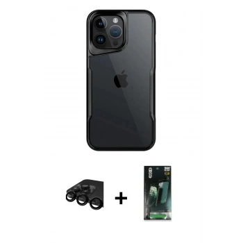 MARSİLYAN™- iPhone 15 Pro Kılıf Akış Çizgi Koleksiyonu - Şeffaf 360 Full Body Arka Koruyucu + Raze Metal Kamera Lens - SH