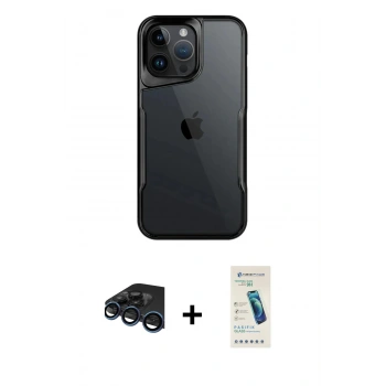 MARSİLYAN™- iPhone 15 Pro Kılıf Akış Çizgi Koleksiyonu - Şeffaf Pasifik Cam Ekran Koruyucu + Raze Metal Kamera Lens - LT