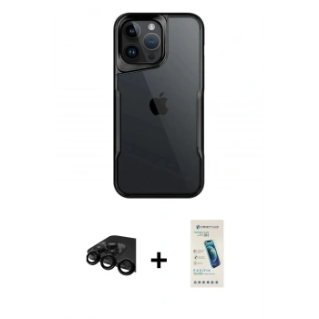 MARSİLYAN™- iPhone 15 Pro Kılıf Akış Çizgi Koleksiyonu - Şeffaf Pasifik Cam Ekran Koruyucu + Raze Metal Kamera Lens - SH