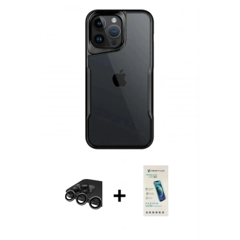MARSİLYAN™- iPhone 15 Pro Kılıf Akış Çizgi Koleksiyonu - Şeffaf Pasifik Cam Ekran Koruyucu + Raze Metal Kamera Lens - TMGI