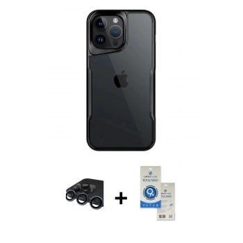 MARSİLYAN™- iPhone 15 Pro Kılıf Akış Çizgi Koleksiyonu - Şeffaf Royal Nano Ekran Koruyucu + Raze Metal Kamera Lens - LT