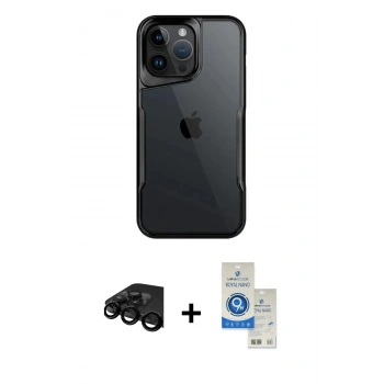 MARSİLYAN™- iPhone 15 Pro Kılıf Akış Çizgi Koleksiyonu - Şeffaf Royal Nano Ekran Koruyucu + Raze Metal Kamera Lens - SH
