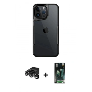 MARSİLYAN™- iPhone 15 Pro Kılıf Akış Çizgi Koleksiyonu - Siyah 360 Mat Full Body Arka Koruyucu + Raze Metal Kamera Lens - GS