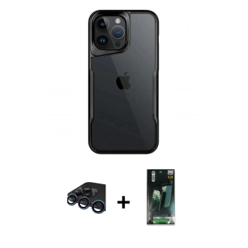 MARSİLYAN™- iPhone 15 Pro Kılıf Akış Çizgi Koleksiyonu - Siyah 360 Mat Full Body Arka Koruyucu + Raze Metal Kamera Lens - LT