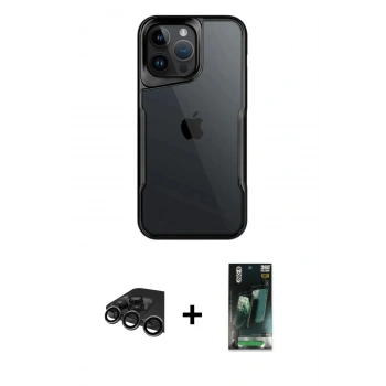 MARSİLYAN™- iPhone 15 Pro Kılıf Akış Çizgi Koleksiyonu - Siyah 360 Mat Full Body Arka Koruyucu + Raze Metal Kamera Lens - TMGI