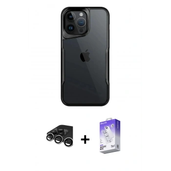 MARSİLYAN™- iPhone 15 Pro Kılıf Akış Çizgi Koleksiyonu - Siyah Bilvis 5in1 3D Magic Cam Ekran Koruyucu + Raze Metal Kamera Lens - GS