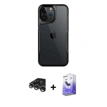 MARSİLYAN™- iPhone 15 Pro Kılıf Akış Çizgi Koleksiyonu - Siyah Bilvis 5in1 5D Magic Hayalet Cam Ekran Koruyucu + Raze Metal Kamera Lens - GS