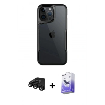 MARSİLYAN™- iPhone 15 Pro Kılıf Akış Çizgi Koleksiyonu - Siyah Bilvis 5in1 5D Magic Hayalet Cam Ekran Koruyucu + Raze Metal Kamera Lens - SH