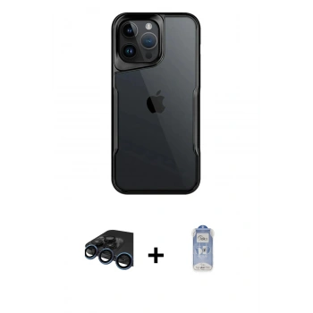 MARSİLYAN™- iPhone 15 Pro Kılıf Akış Çizgi Koleksiyonu - Siyah Joko Magic 5D Cam + Raze Metal Kamera Lens - LT