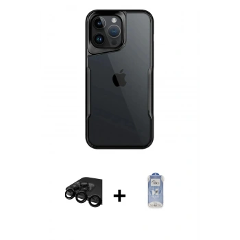 MARSİLYAN™- iPhone 15 Pro Kılıf Akış Çizgi Koleksiyonu - Siyah Joko Magic 5D Cam + Raze Metal Kamera Lens - SH