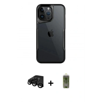 MARSİLYAN™- iPhone 15 Pro Kılıf Akış Çizgi Koleksiyonu - Siyah Joko Magic 5D Hayalet Cam + Raze Metal Kamera Lens - SH