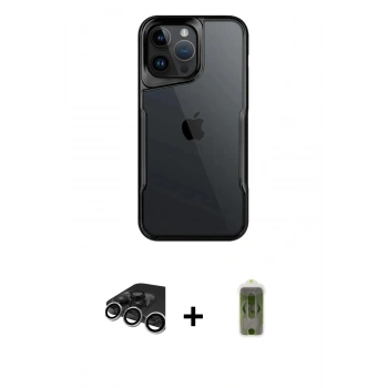 MARSİLYAN™- iPhone 15 Pro Kılıf Akış Çizgi Koleksiyonu - Siyah Joko Magic 5D Hayalet Cam + Raze Metal Kamera Lens - GS