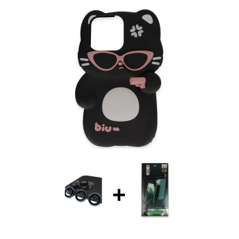 MARSİLYAN™- iPhone 15 Pro Kılıf Akış Yansıma - Siyah 360 Mat Full Body Arka Koruyucu + Raze Metal Kamera Lens - LT
