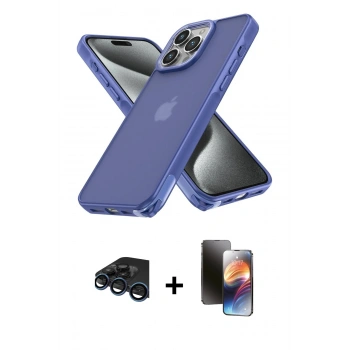 MARSİLYAN™- iPhone 15 Pro Kılıf Atlas Form - Siyah 3D Antistatik Mat Seramik Nano Ekran Koruyucu + Raze Metal Kamera Lens - LT