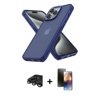 MARSİLYAN™- iPhone 15 Pro Kılıf Atlas Form - Siyah 3D Antistatik Mat Seramik Nano Ekran Koruyucu + Raze Metal Kamera Lens - TMGI