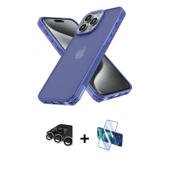 MARSİLYAN™- iPhone 15 Pro Kılıf Atlas Form - Siyah 3D Antistatik Seramik Nano Ekran Koruyucu + Raze Metal Kamera Lens - GS