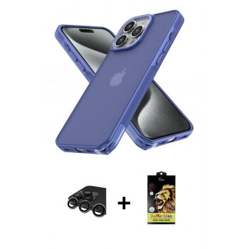 MARSİLYAN™- iPhone 15 Pro Kılıf Atlas Form - Siyah Buffer Cam Ekran Koruyucu + Raze Metal Kamera Lens - TMGI