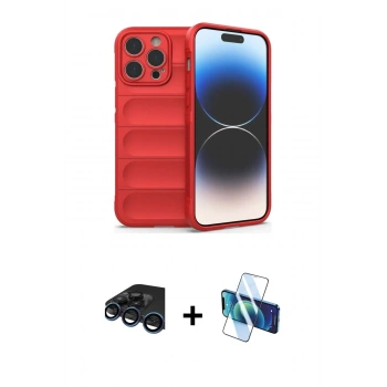 MARSİLYAN™- iPhone 15 Pro Kılıf Atlas Koleksiyonu - Siyah 3D Antistatik Seramik Nano Ekran Koruyucu + Raze Metal Kamera Lens - LT