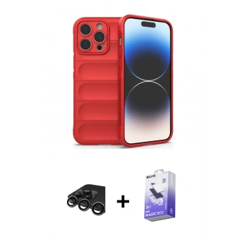 MARSİLYAN™- iPhone 15 Pro Kılıf Atlas Koleksiyonu - Siyah Bilvis 5in1 5D Magic Hayalet Cam Ekran Koruyucu + Raze Metal Kamera Lens - TMGI