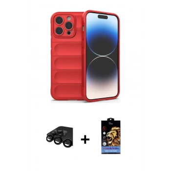 MARSİLYAN™- iPhone 15 Pro Kılıf Atlas Koleksiyonu - Siyah Buffer Hayalet Cam Ekran Koruyucu + Raze Metal Kamera Lens - SH