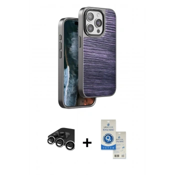 MARSİLYAN™- iPhone 15 Pro Kılıf Atlas Minimal Özel Seri - Şeffaf Royal Nano Ekran Koruyucu + Raze Metal Kamera Lens - GS