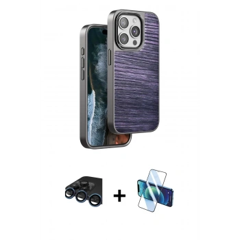 MARSİLYAN™- iPhone 15 Pro Kılıf Atlas Minimal Özel Seri - Siyah 3D Antistatik Cam Ekran Koruyucu + Raze Metal Kamera Lens - LT