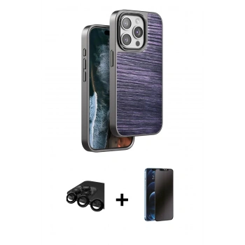 MARSİLYAN™- iPhone 15 Pro Kılıf Atlas Minimal Özel Seri - Siyah 3D Antistatik Hayalet Cam Ekran Koruyucu + Raze Metal Kamera Lens - SH